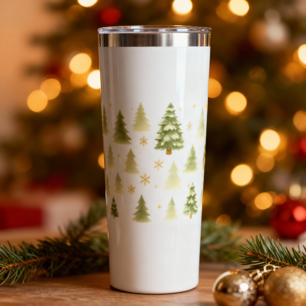 Christmas Forest 22oz Tumbler – Cozy Winter Trees Cup
