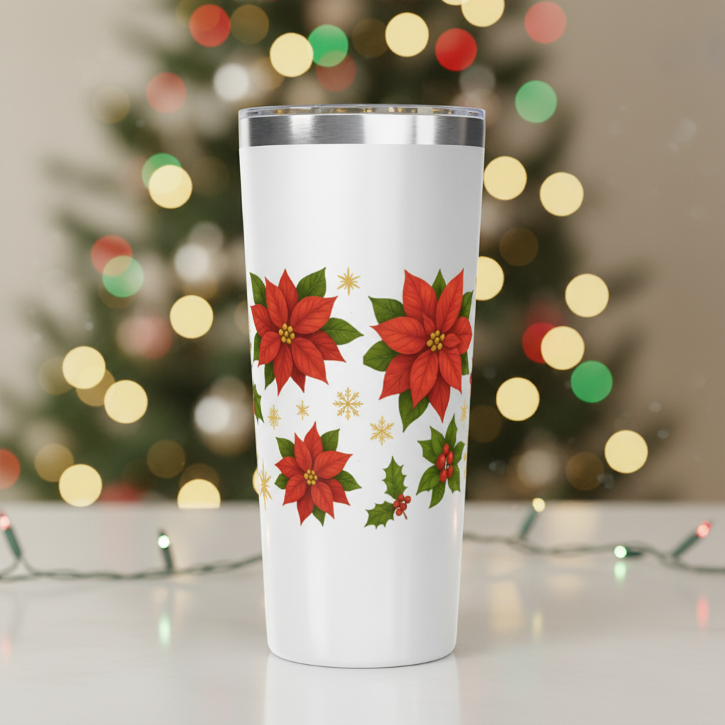 Poinsettia Christmas 22oz Tumbler – Holiday Floral Drinkware