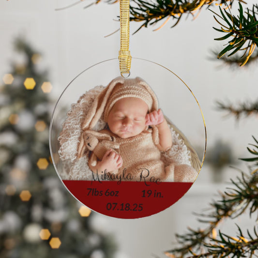 Custom Baby Birth Stats Ornament – Personalized Acrylic Photo Keepsake, Newborn Christmas Ornament, Baby’s First Christmas Gift