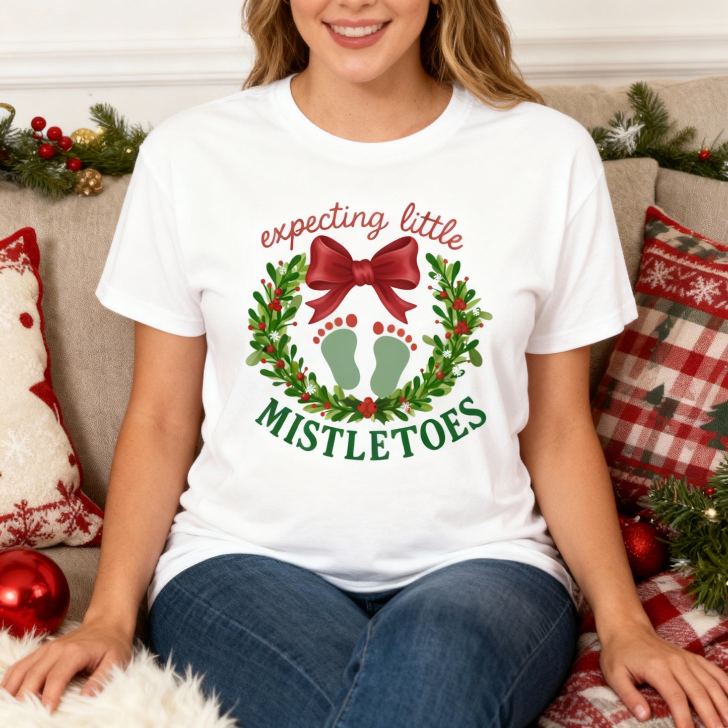 Expecting Little Mistletoes T-Shirt – Christmas Pregnancy Announcement Tee
