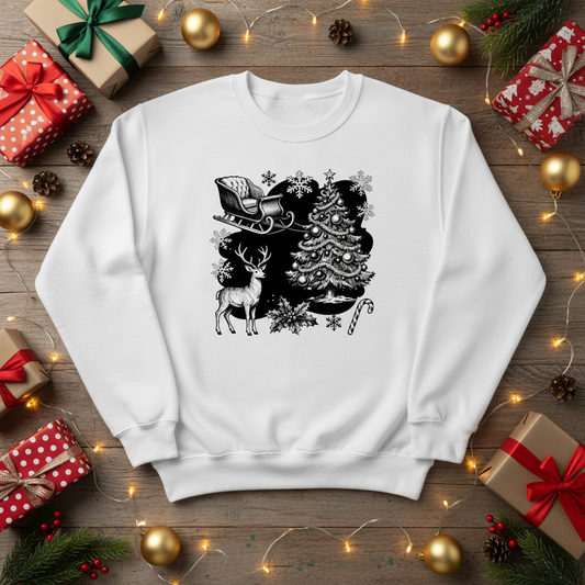 Vintage Christmas Scene Sweatshirt – Classic Holiday Sketch Crewneck