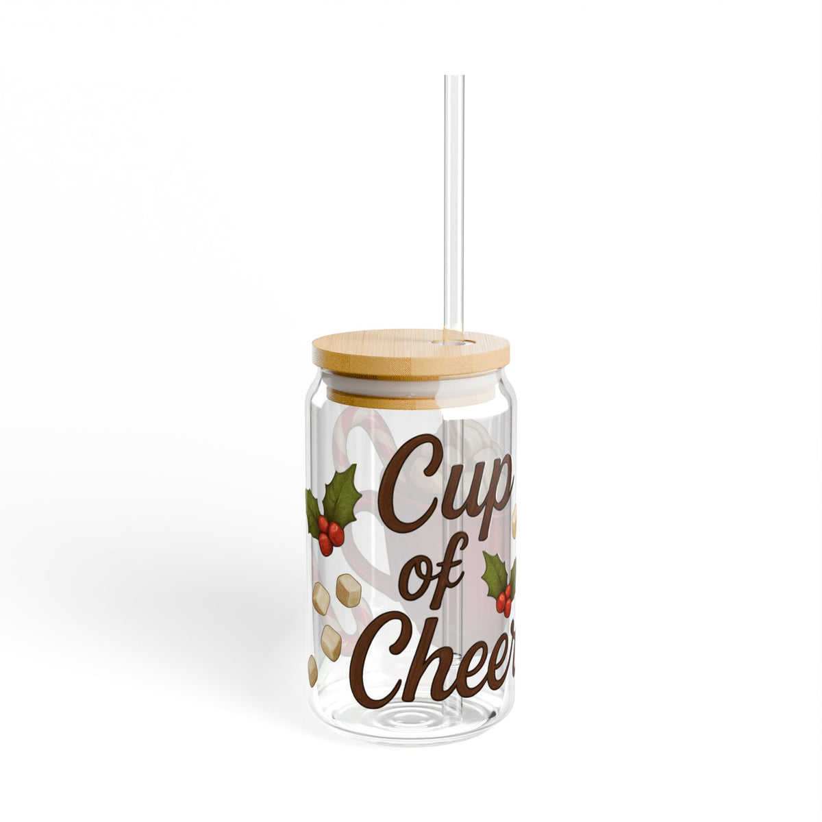 Cup of Cheer Christmas Slipper Glass – 16oz with Bamboo Lid & Straw