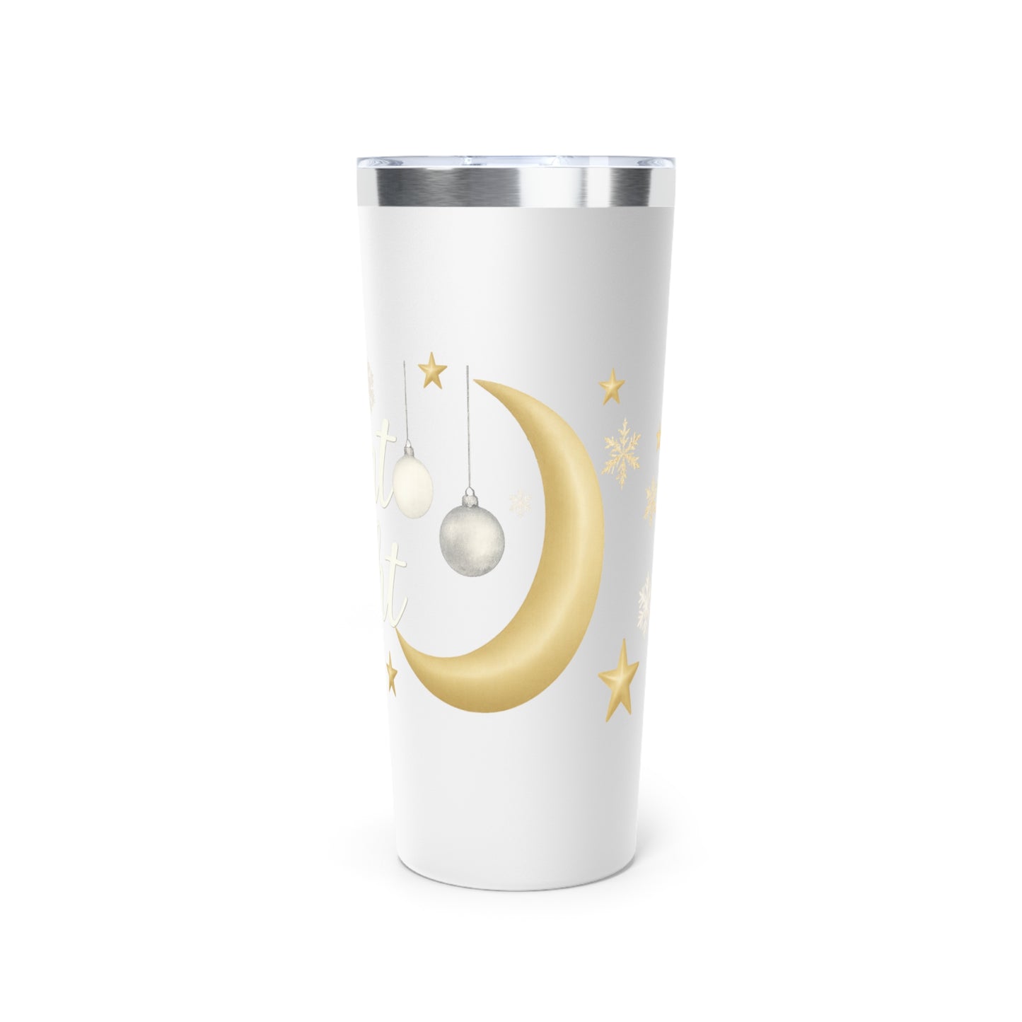Silent Night 22oz Christmas Tumbler – Gold Moon & Stars Holiday Drinkware