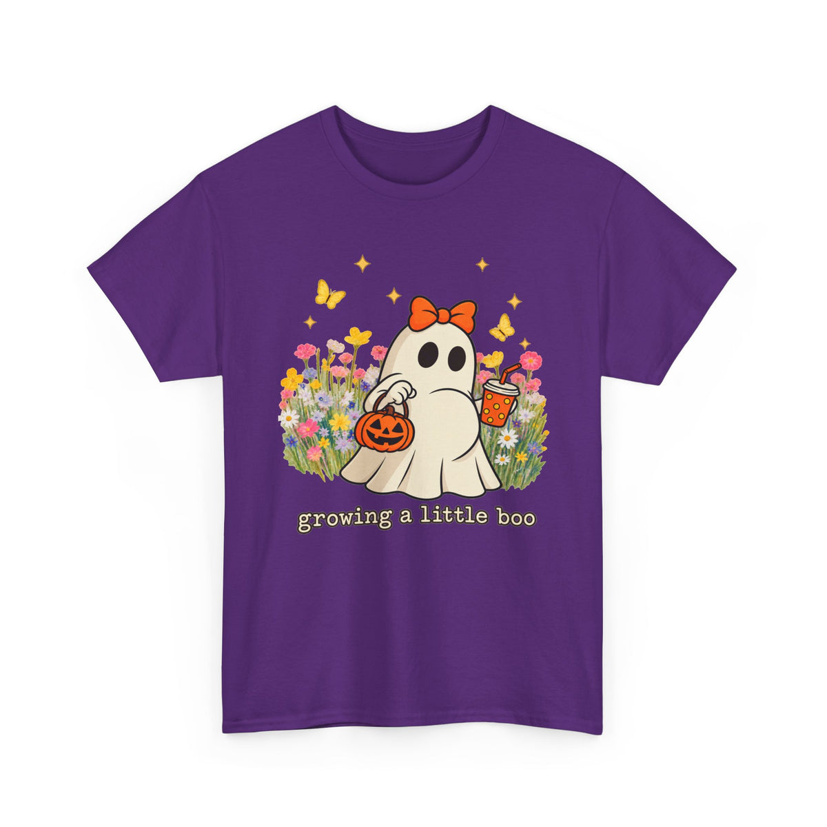 Cute Ghost Tee — "Growing a Little Boo" Halloween Floral Shirt
