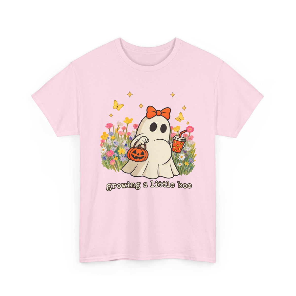 Cute Ghost Tee — "Growing a Little Boo" Halloween Floral Shirt