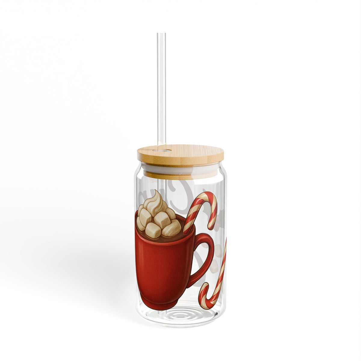 Cup of Cheer Christmas Slipper Glass – 16oz with Bamboo Lid & Straw
