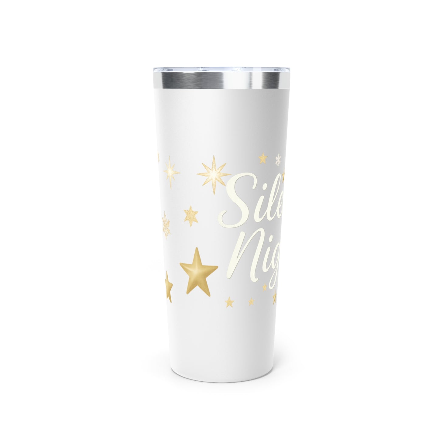 Silent Night 22oz Christmas Tumbler – Gold Moon & Stars Holiday Drinkware