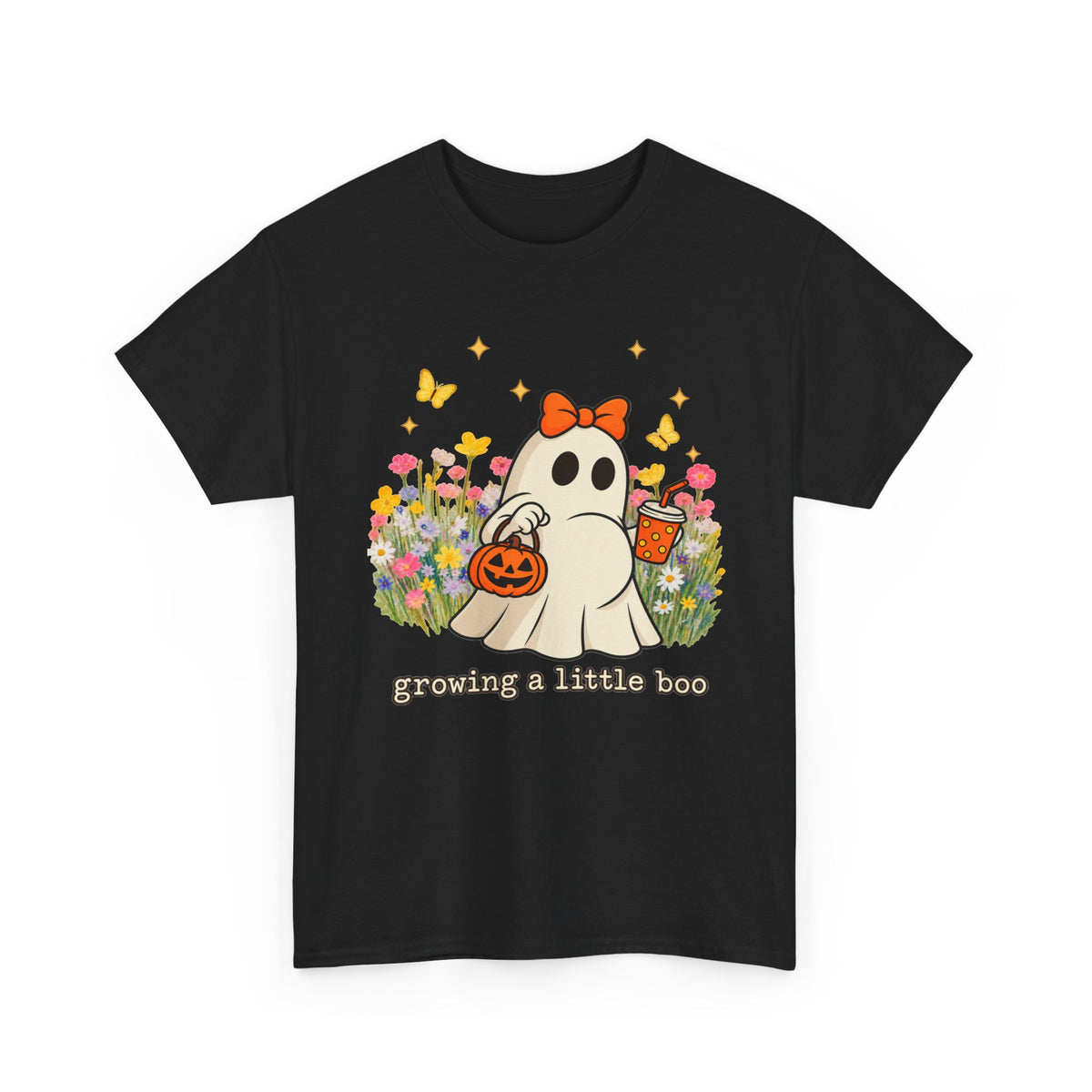 Cute Ghost Tee — "Growing a Little Boo" Halloween Floral Shirt