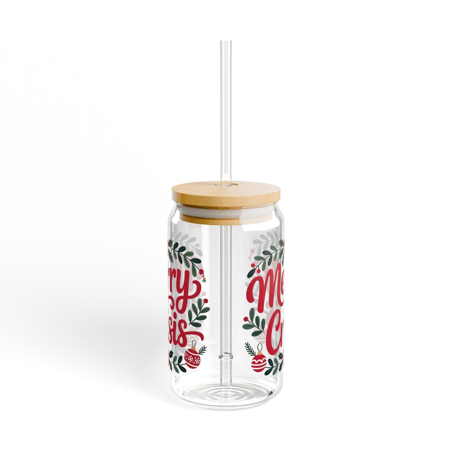 Merry Crisis Christmas Sipper Glass – 16oz with Bamboo Lid & Straw