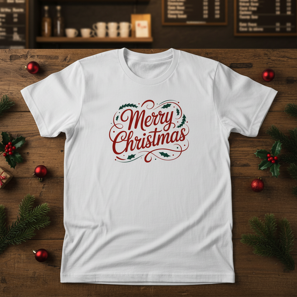 Merry Christmas T-Shirt – Classic Red & Green Holiday Script Tee