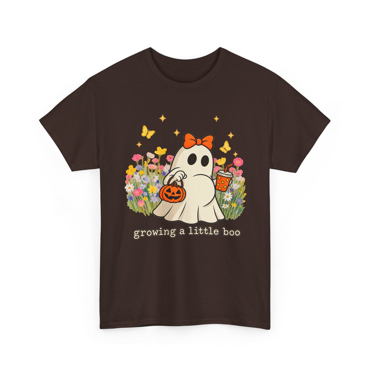 Cute Ghost Tee — "Growing a Little Boo" Halloween Floral Shirt