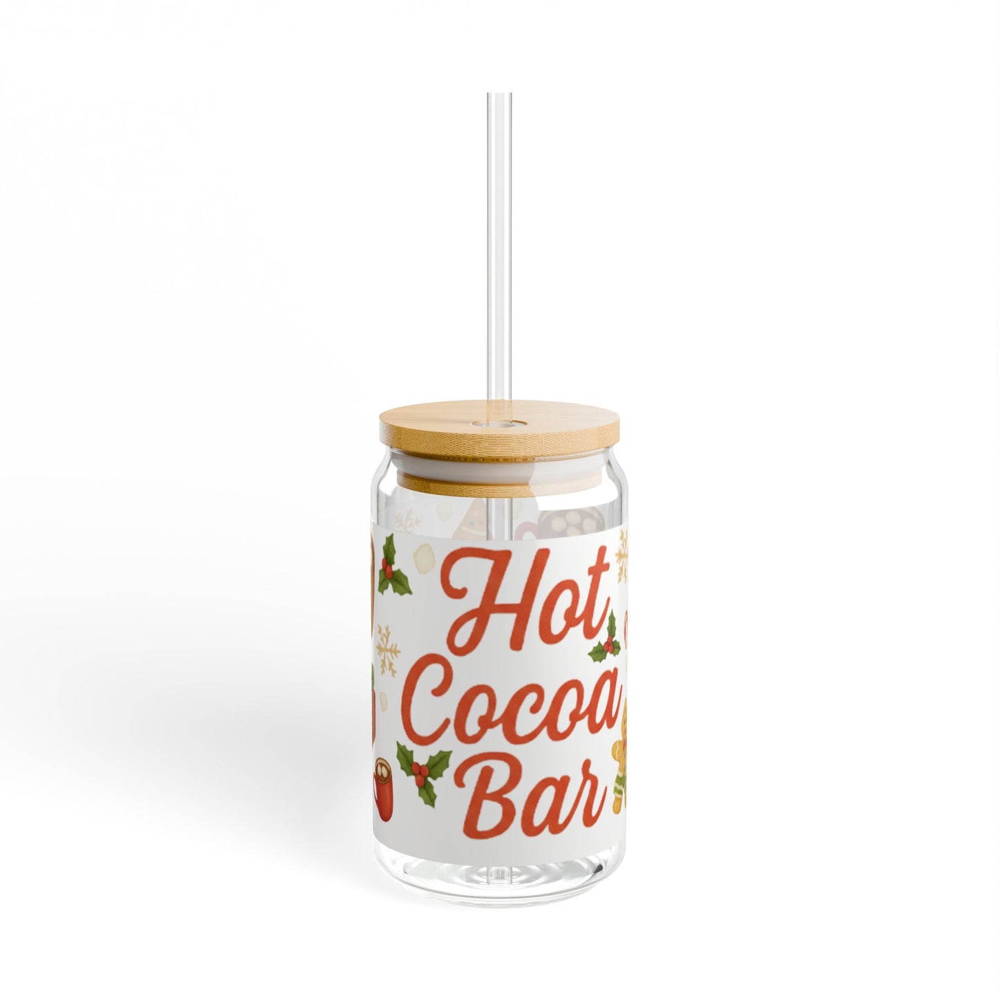 Hot Cocoa Bar Christmas Slipper Glass – 16oz with Bamboo Lid & Straw
