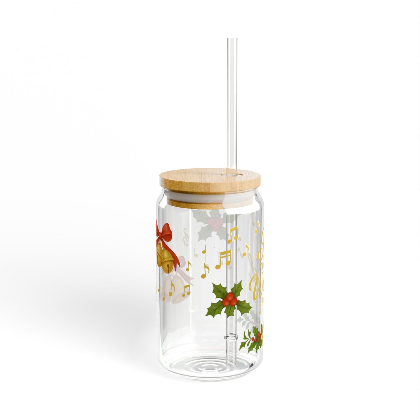 Joy to the World Christmas Slipper Glass – 16oz with Bamboo Lid & Straw