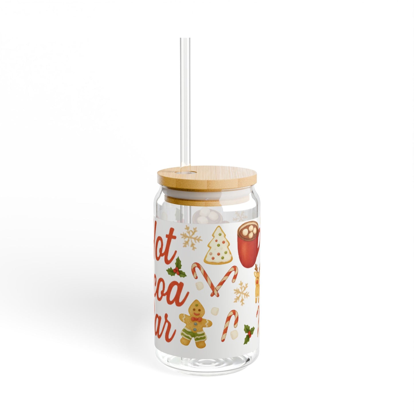 Hot Cocoa Bar Christmas Slipper Glass – 16oz with Bamboo Lid & Straw
