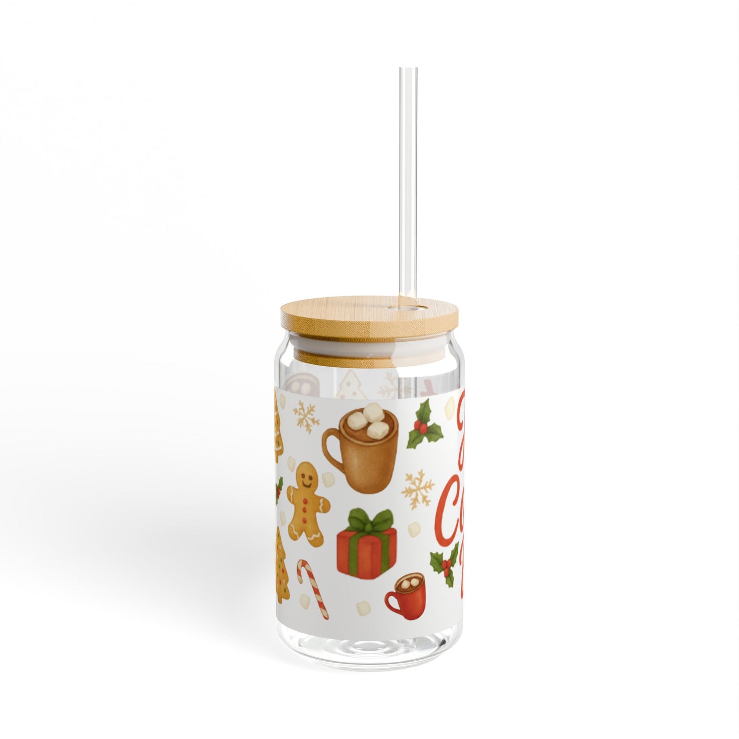 Hot Cocoa Bar Christmas Slipper Glass – 16oz with Bamboo Lid & Straw