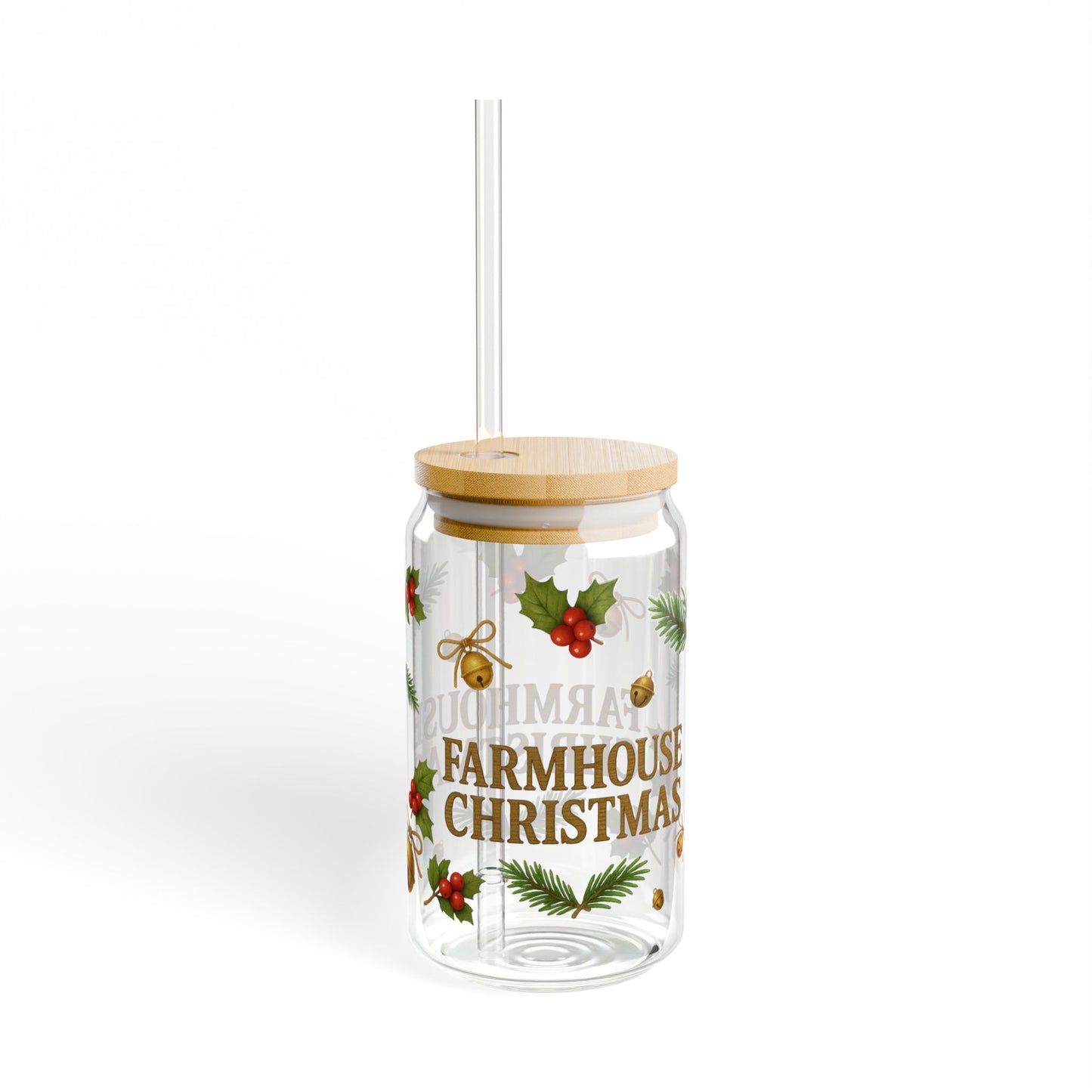 Farmhouse Christmas Slipper Glass – 16oz with Bamboo Lid & Straw