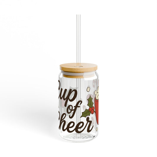 Cup of Cheer Christmas Slipper Glass – 16oz with Bamboo Lid & Straw