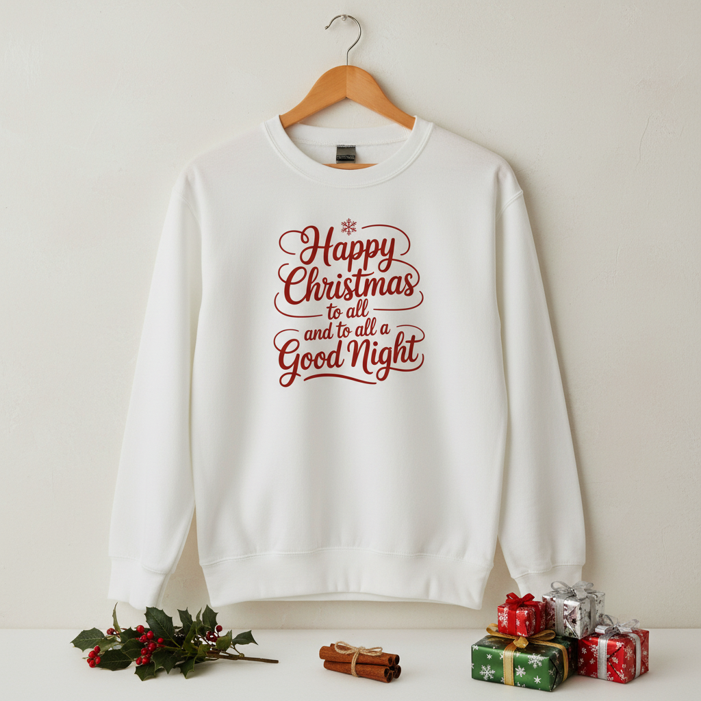 Happy Christmas to All Sweatshirt – Classic Holiday Quote Crewneck