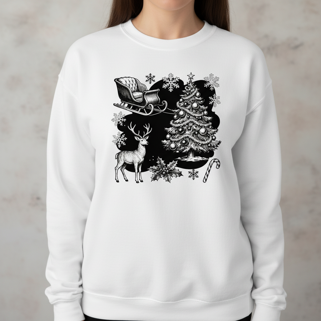 Vintage Christmas Scene Sweatshirt – Classic Holiday Sketch Crewneck