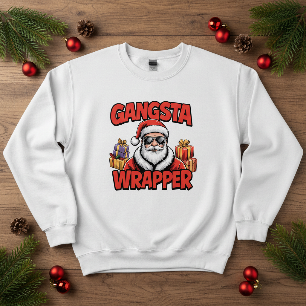 Gangsta Wrapper Christmas Sweatshirt – Funny Santa Crewneck
