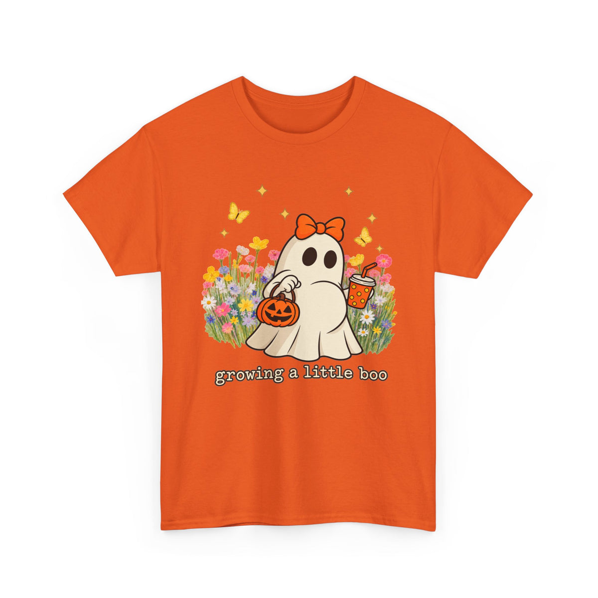 Cute Ghost Tee — "Growing a Little Boo" Halloween Floral Shirt