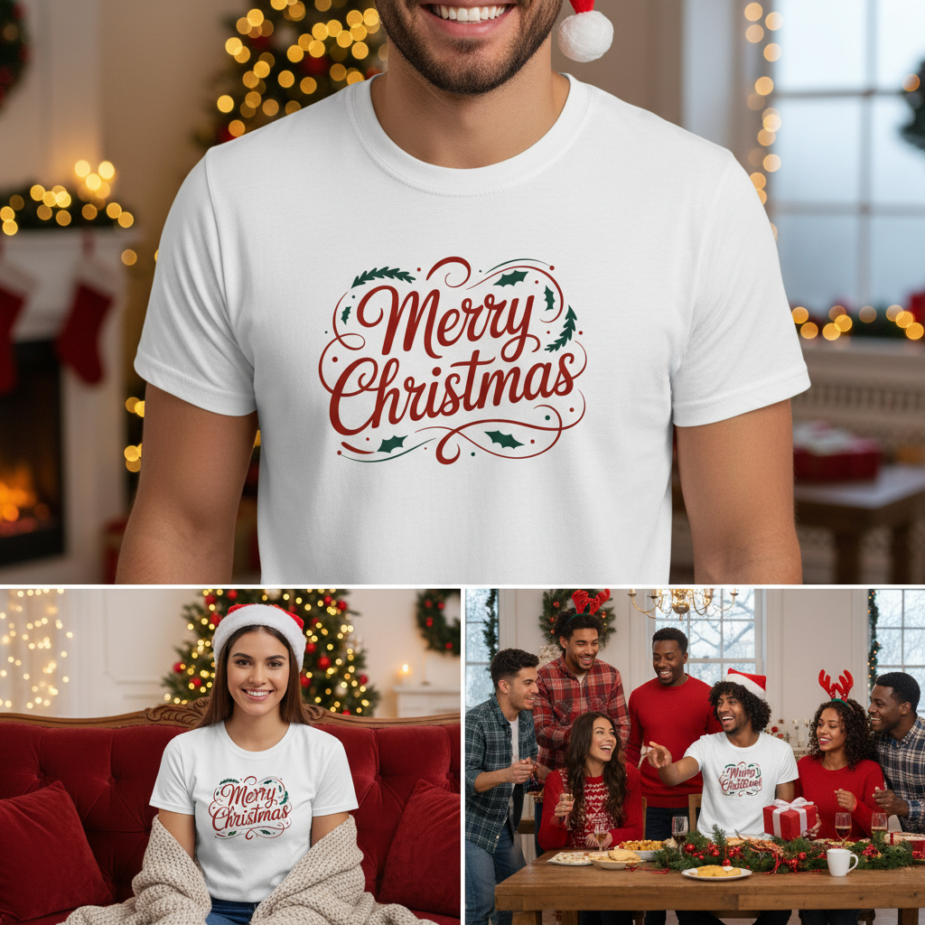Merry Christmas T-Shirt – Classic Red & Green Holiday Script Tee