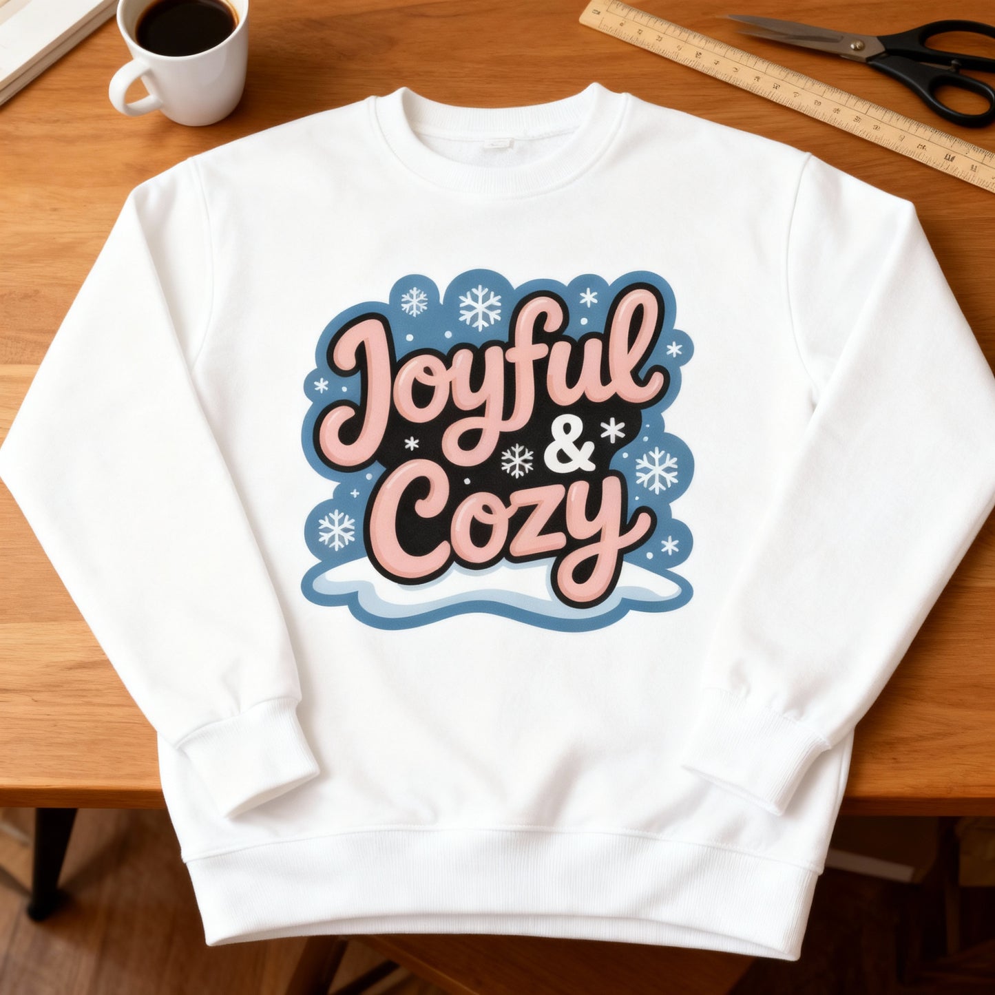 Joyful & Cozy Winter Sweatshirt – Pastel Snowflake Crewneck