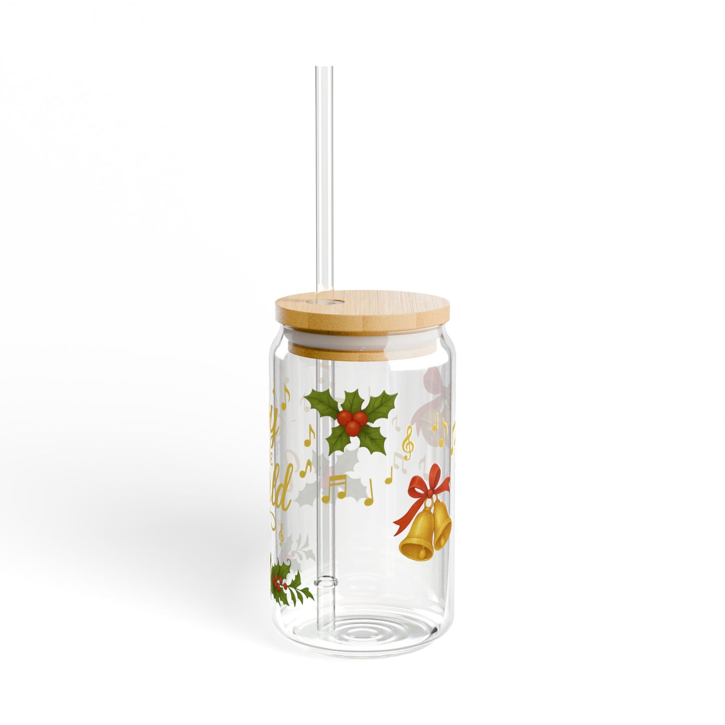 Joy to the World Christmas Slipper Glass – 16oz with Bamboo Lid & Straw