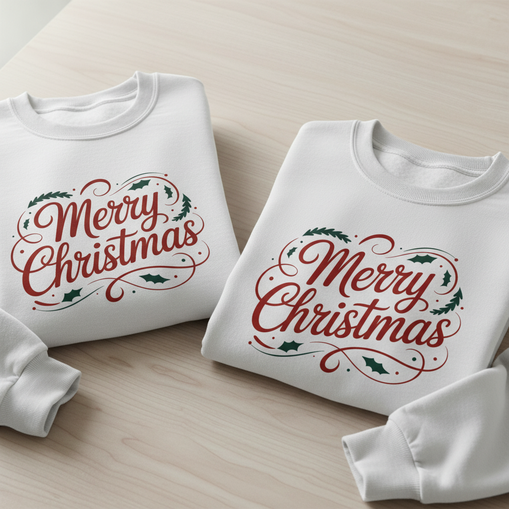 Merry Christmas Script Sweatshirt – Classic Red & Green Holiday Crewneck