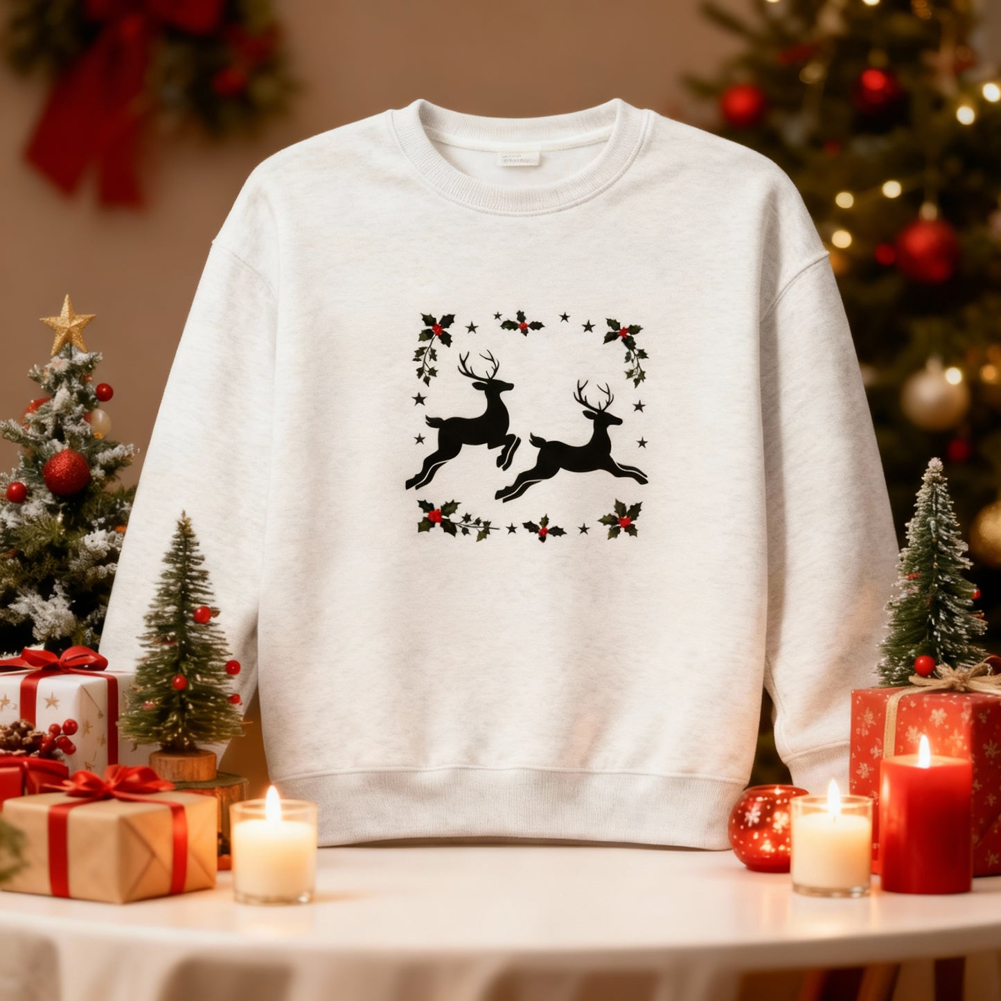 Nordic Reindeer Christmas Sweatshirt – Cozy Minimal Holiday Crewneck