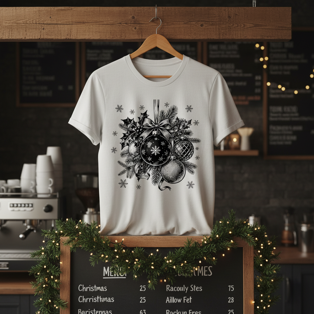 Vintage Ornament Sketch T-Shirt – Elegant Christmas Holiday Tee