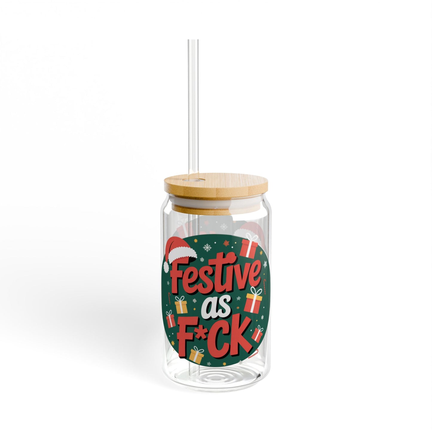 Festive as F*ck Christmas Slipper Glass – 16oz with Bamboo Lid & Straw