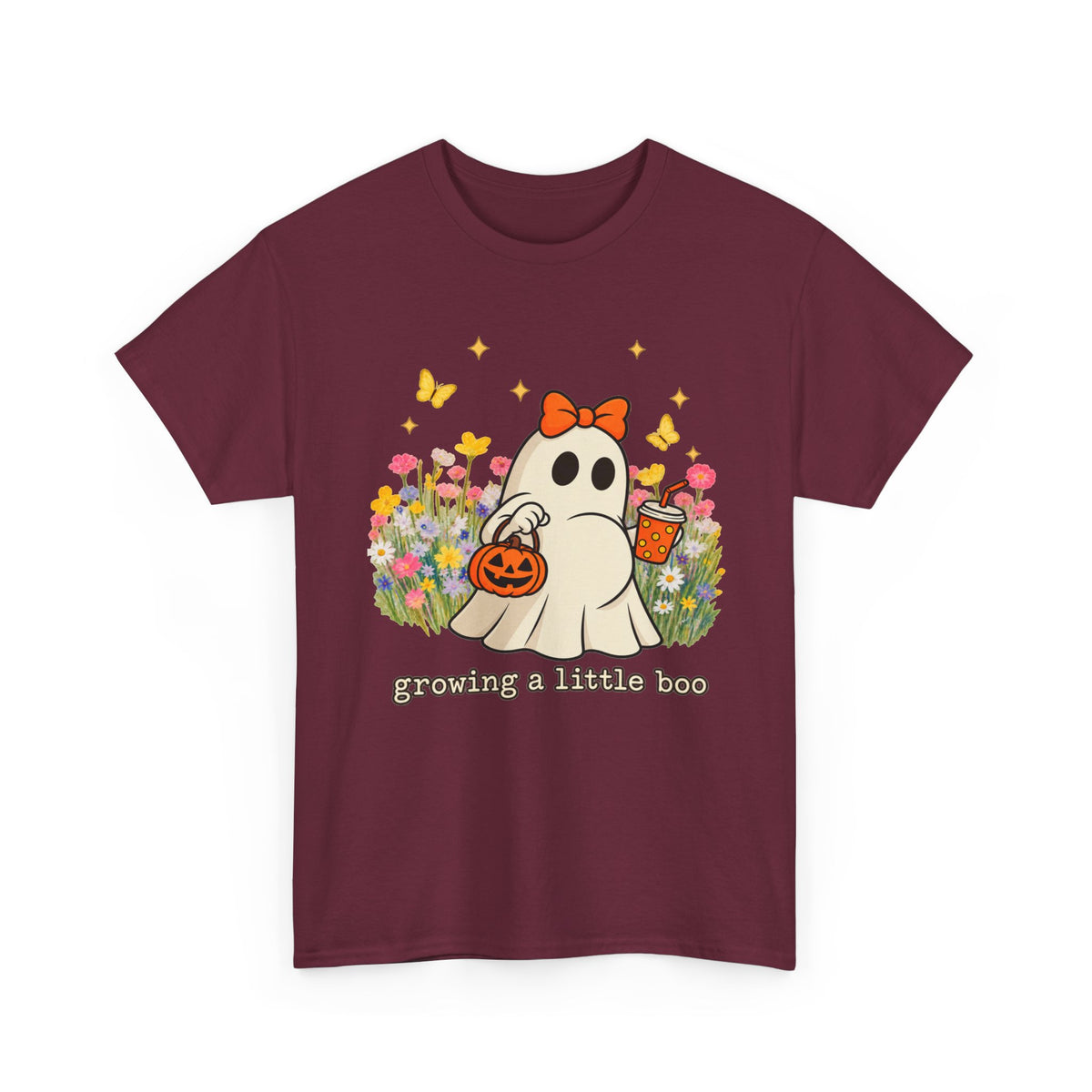 Cute Ghost Tee — "Growing a Little Boo" Halloween Floral Shirt