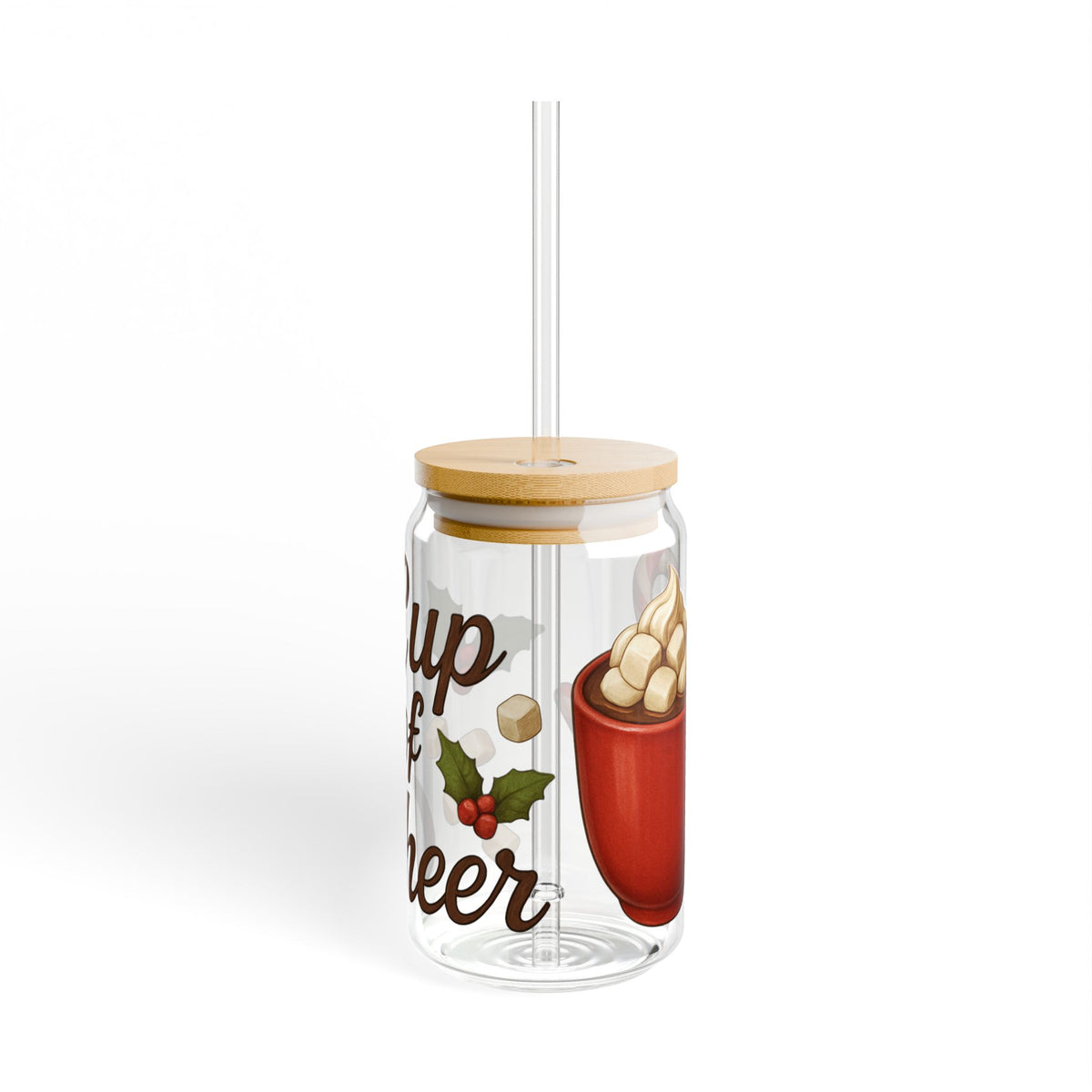 Cup of Cheer Christmas Slipper Glass – 16oz with Bamboo Lid & Straw