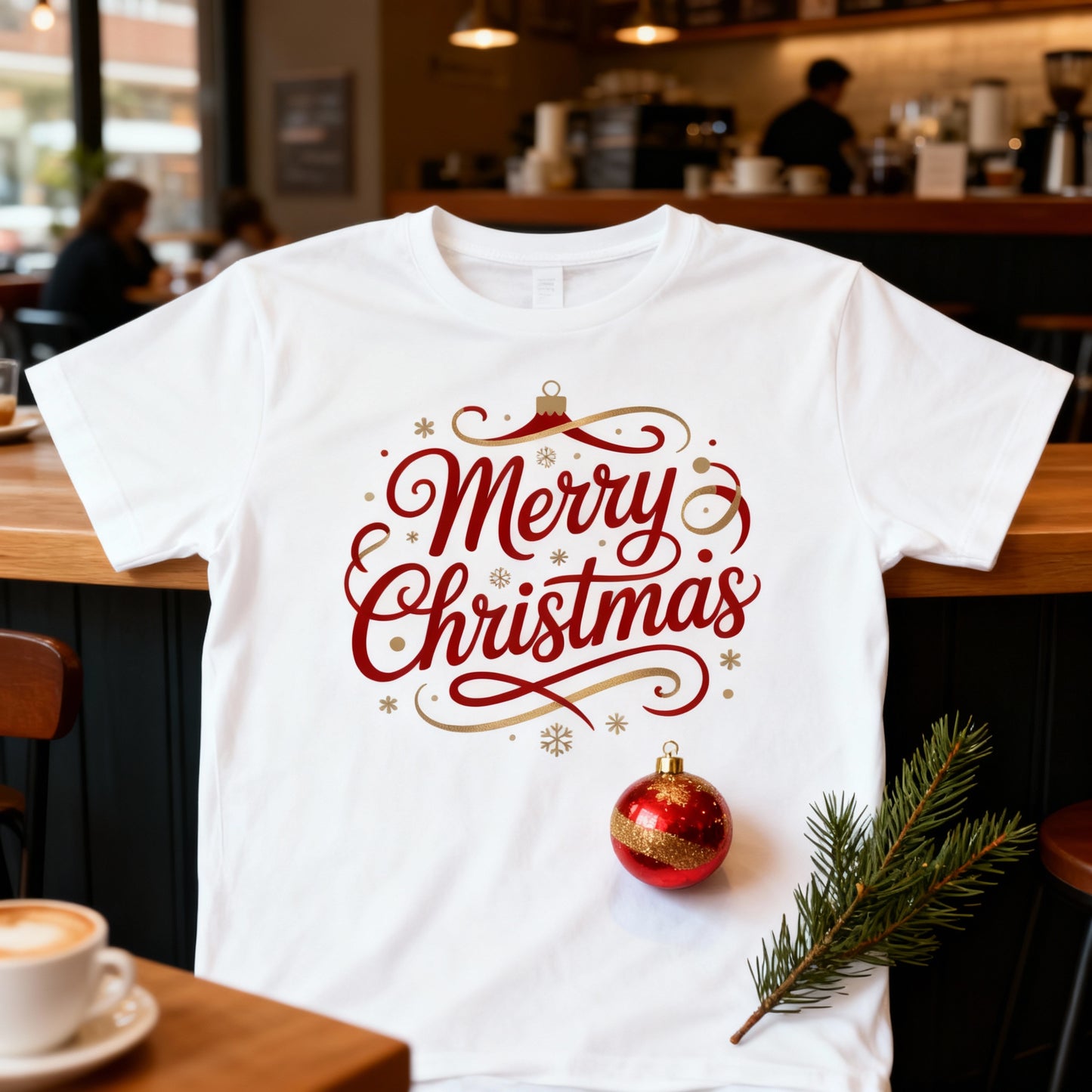 Merry Christmas T-Shirt – Elegant Red & Gold Holiday Script Tee