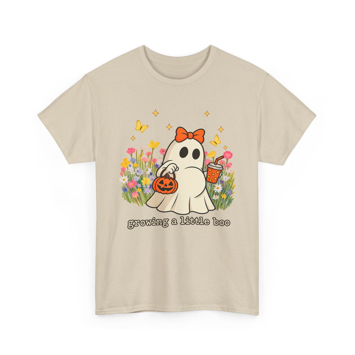 Cute Ghost Tee — "Growing a Little Boo" Halloween Floral Shirt