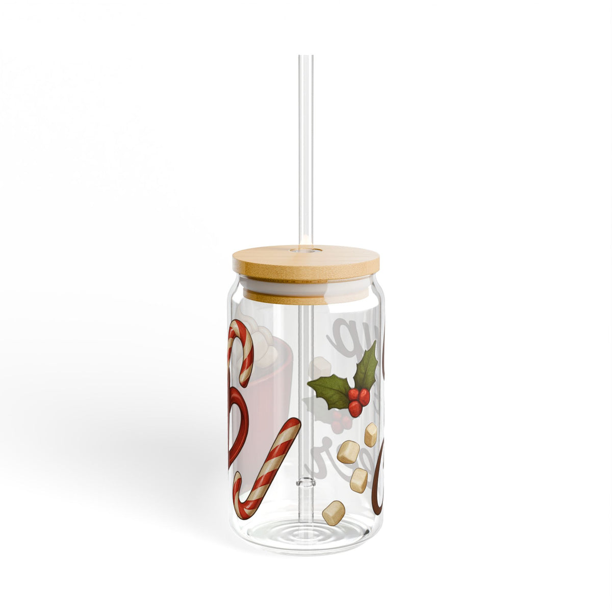 Cup of Cheer Christmas Slipper Glass – 16oz with Bamboo Lid & Straw