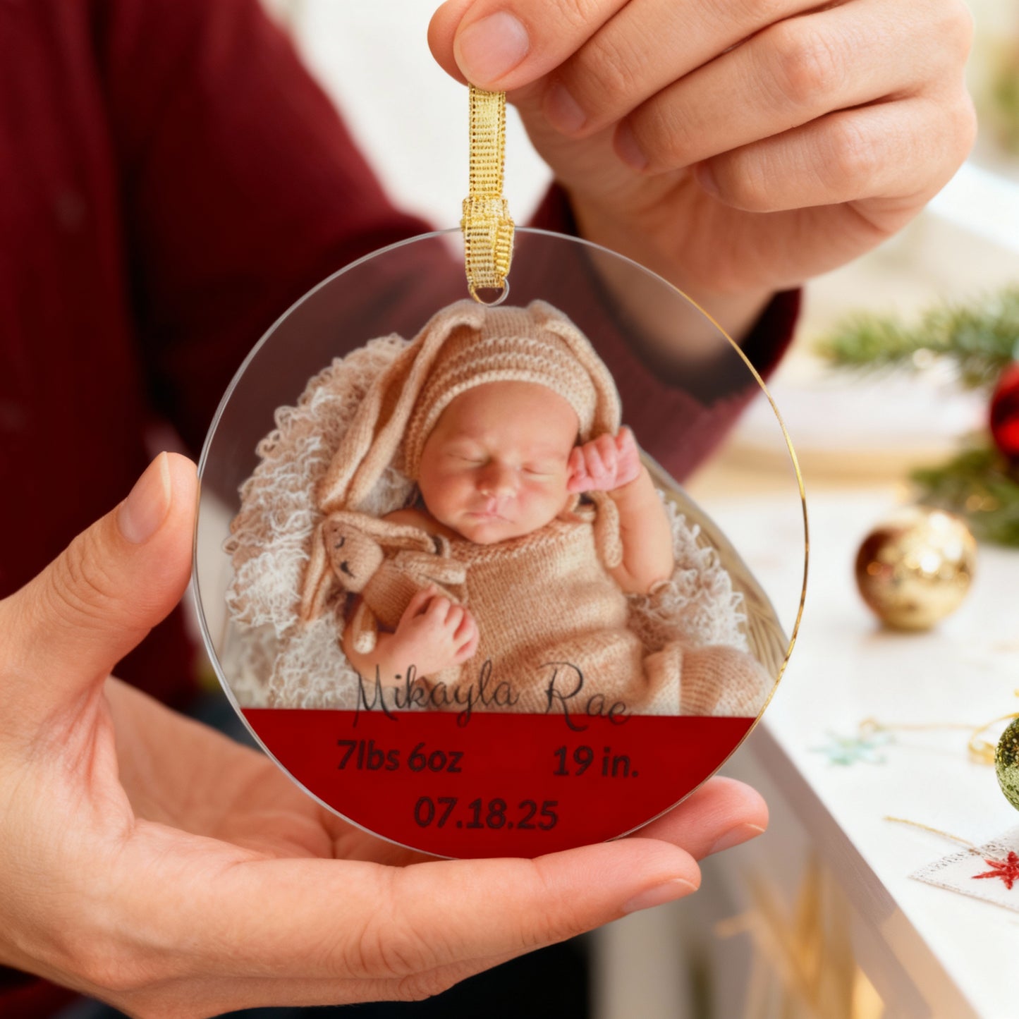 Custom Baby Birth Stats Ornament – Personalized Acrylic Photo Keepsake, Newborn Christmas Ornament, Baby’s First Christmas Gift