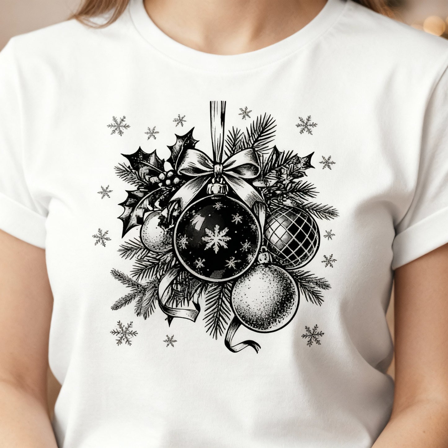 Vintage Ornament Sketch T-Shirt – Elegant Christmas Holiday Tee