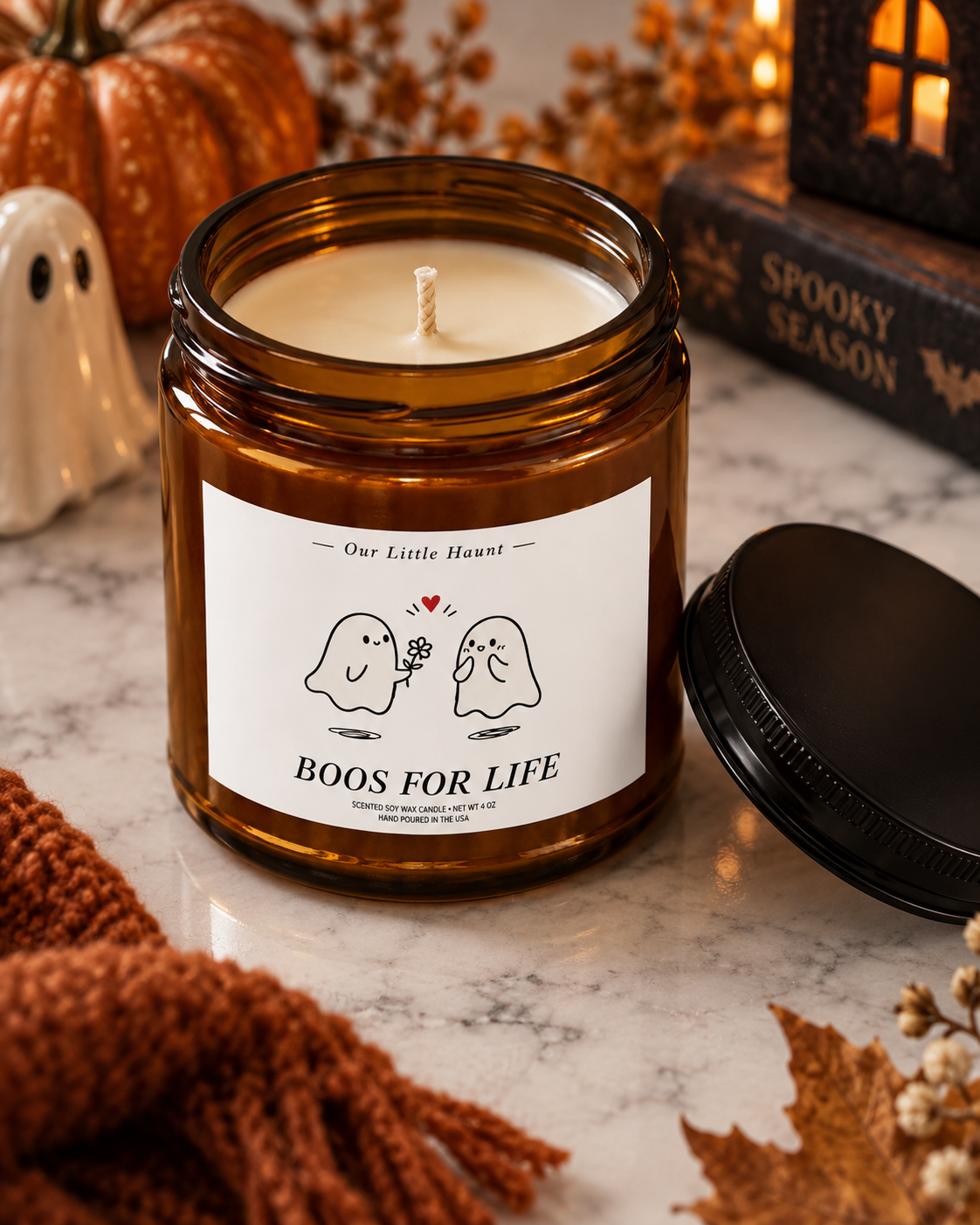 'Boos for Life' Soy Candle — 4oz Amber Jar with Black Lid