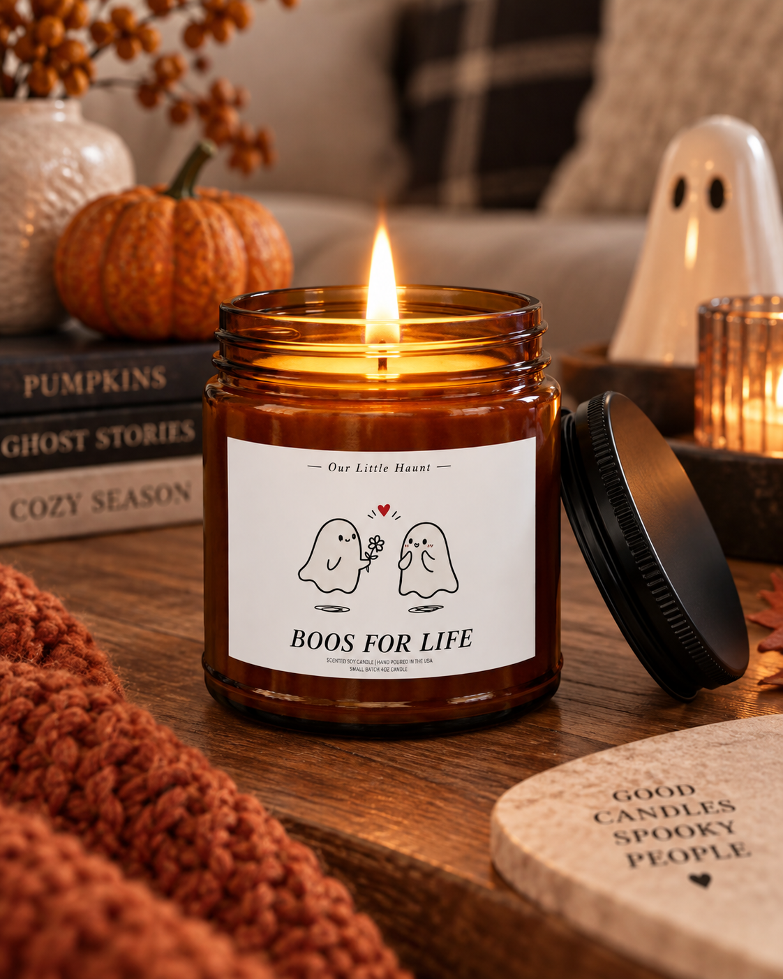 'Boos for Life' Soy Candle — 4oz Amber Jar with Black Lid