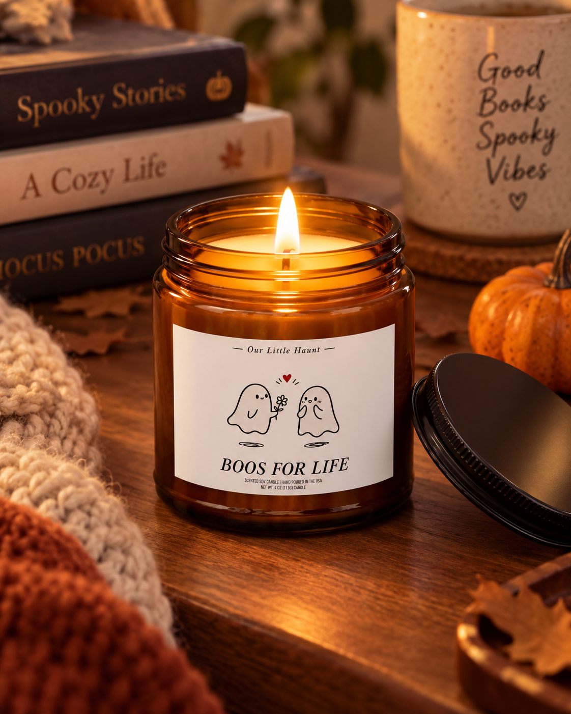 'Boos for Life' Soy Candle — 4oz Amber Jar with Black Lid