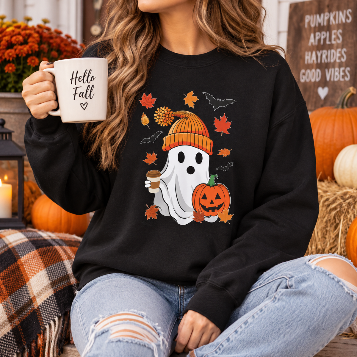 Cute Ghost Halloween Sweatshirt – Unisex Heavy Cotton Pullover