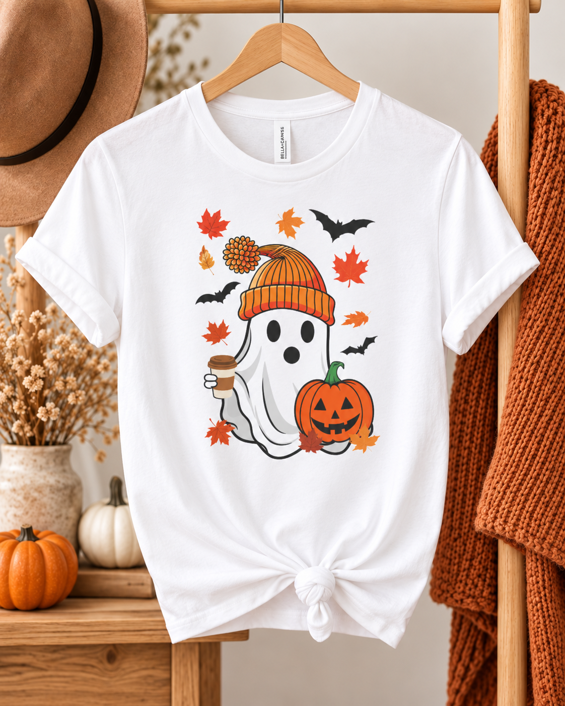Cute Fall Ghost Halloween T-Shirt – Cozy Autumn Graphic Tee