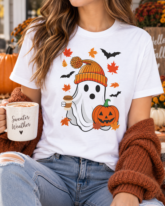 Cute Fall Ghost Halloween T-Shirt – Cozy Autumn Graphic Tee