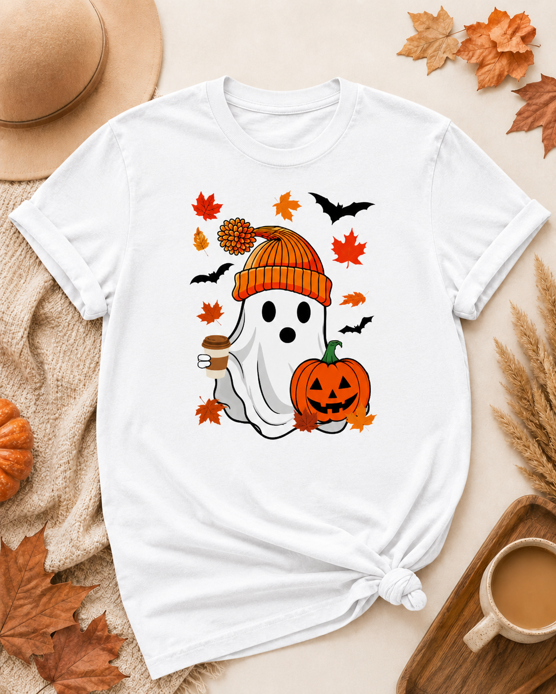 Cute Fall Ghost Halloween T-Shirt – Cozy Autumn Graphic Tee