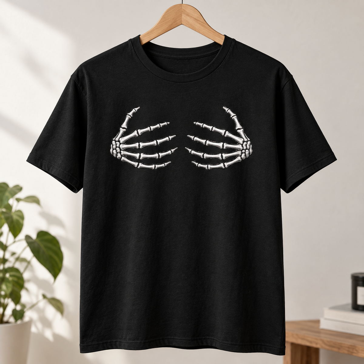 Skeleton Hands Graphic Tee — Halloween Spooky Chest Print T-Shirt