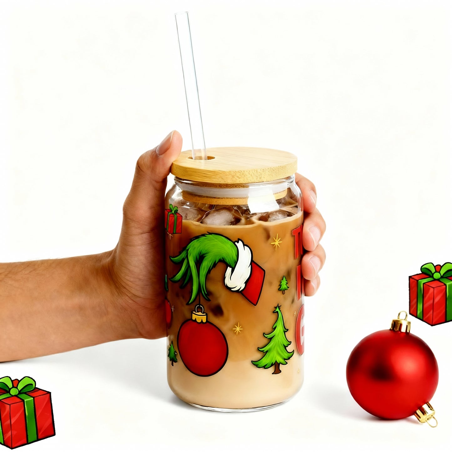 “That’s It, I’m Not Going” Christmas Slipper Glass Cup – 16oz with Bamboo Lid & Straw