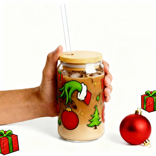 “That’s It, I’m Not Going” Christmas Slipper Glass Cup – 16oz with Bamboo Lid & Straw