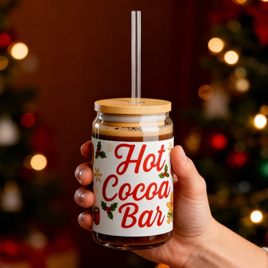 Hot Cocoa Bar Christmas Slipper Glass – 16oz with Bamboo Lid & Straw